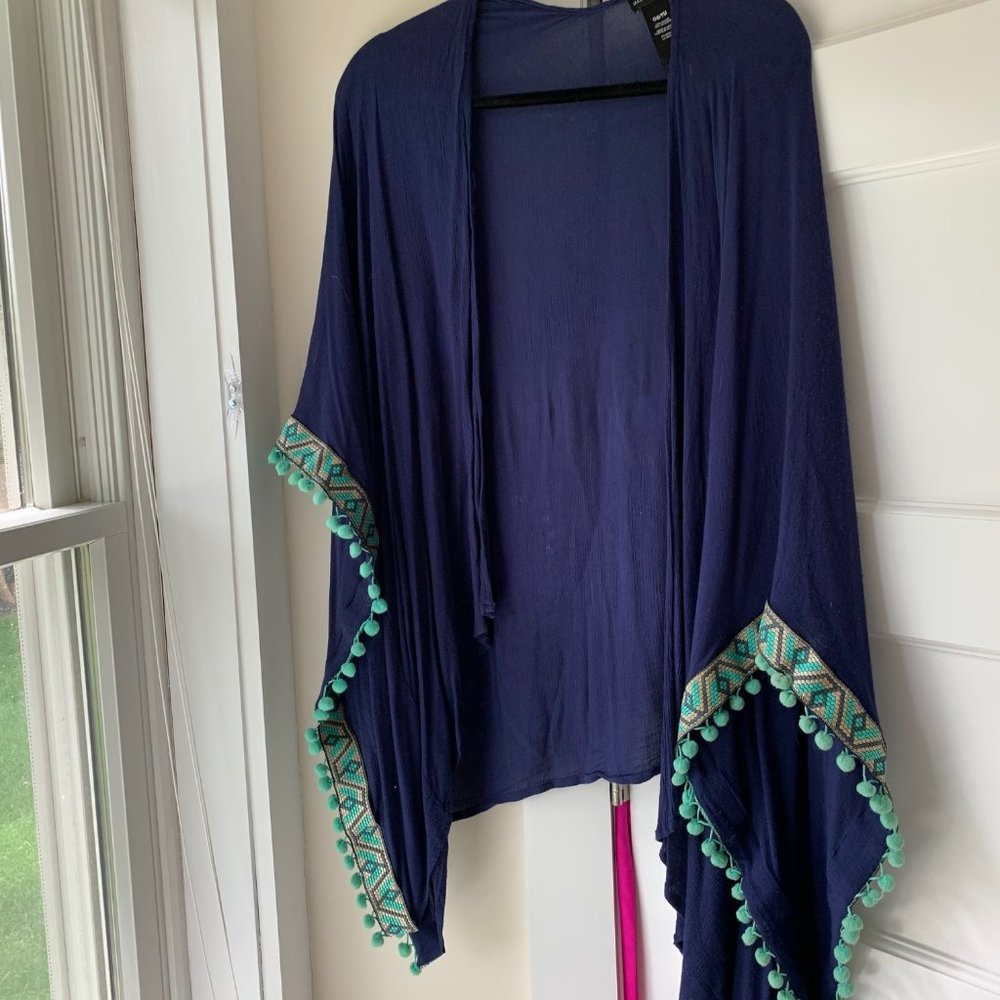 Navy cover up with poms